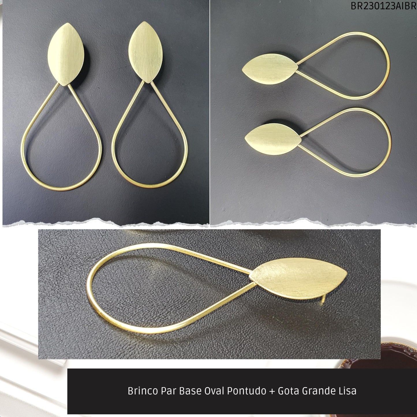 Brinco Par Base Oval Pontudo + Gota Grande Lisa - Código.: BR230123AIBR - Peso.: 6.7 gr