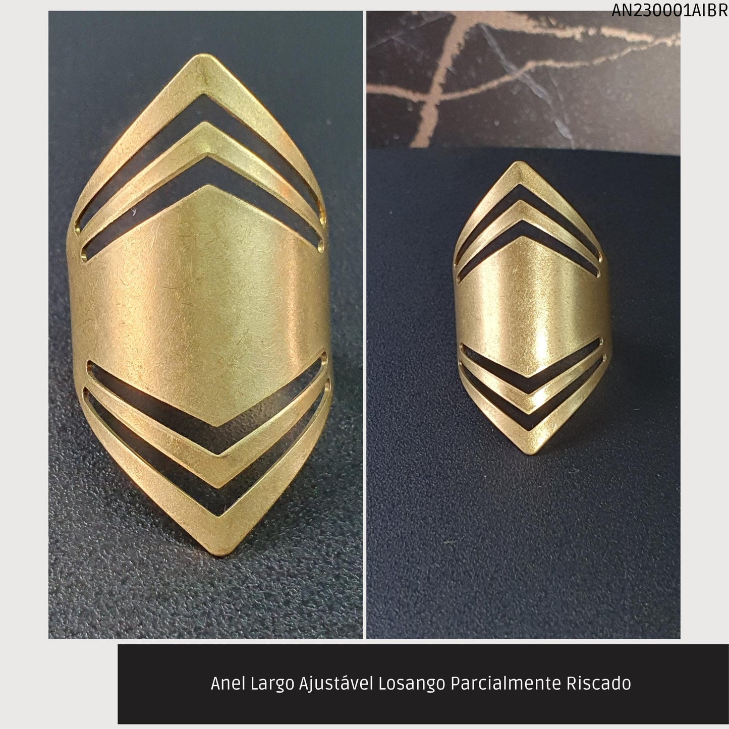 Anel Largo Ajustável Losango Parcialmente Riscado   - Código.: AN230001AIBR  - Peso.: 3.3 gr