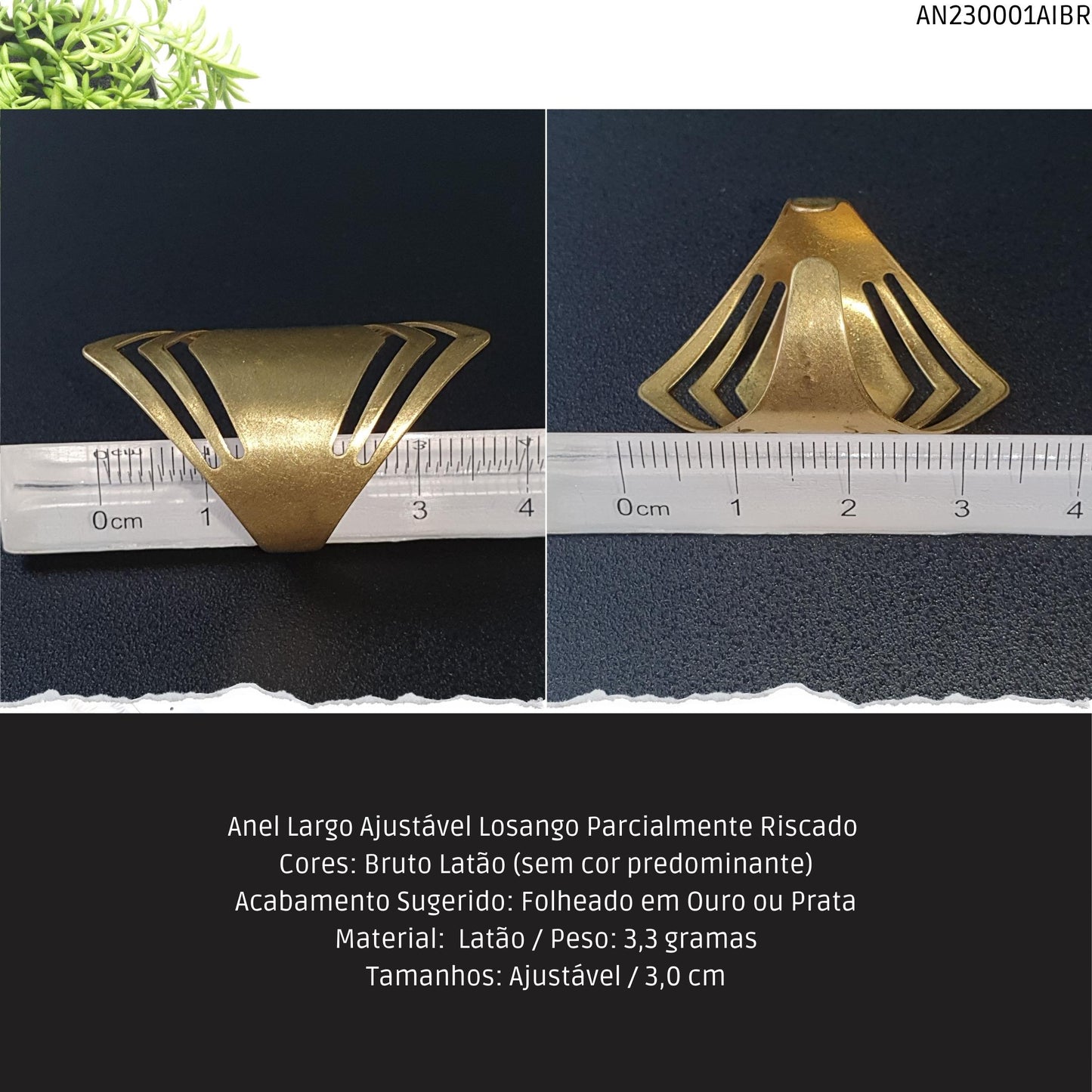 Anel Largo Ajustável Losango Parcialmente Riscado   - Código.: AN230001AIBR  - Peso.: 3.3 gr