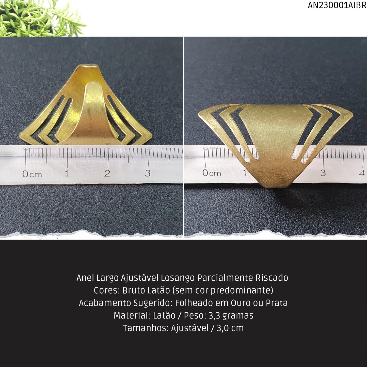 Anel Largo Ajustável Losango Parcialmente Riscado   - Código.: AN230001AIBR  - Peso.: 3.3 gr