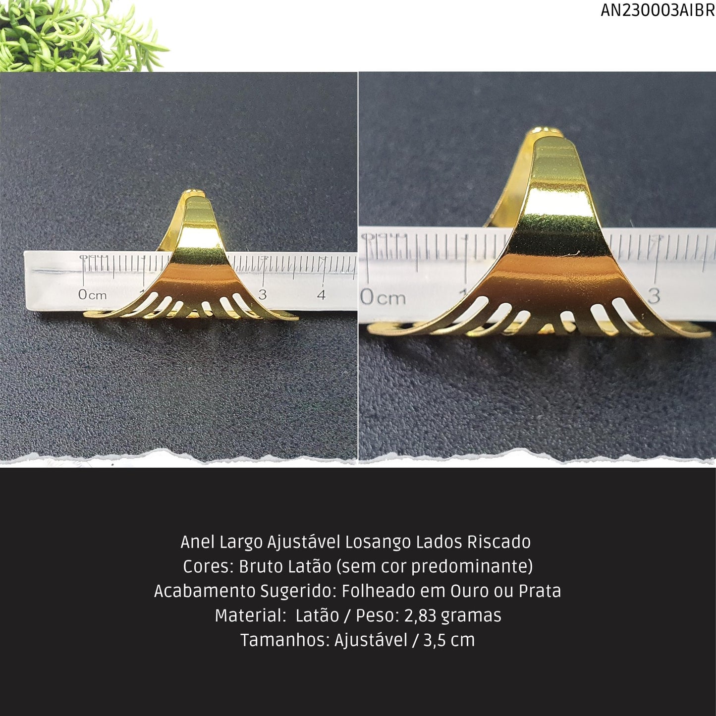 Anel Largo Ajustável Losango Lados Riscado   - Código.: AN230003AIBR  - Peso.: 2.8 gr