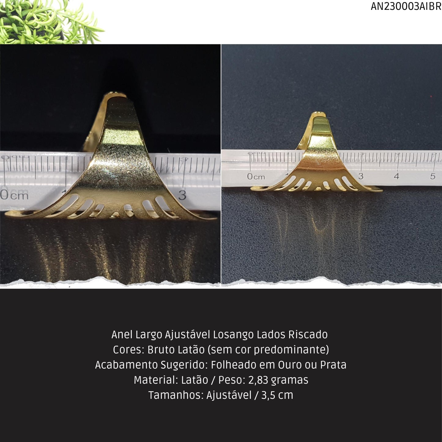 Anel Largo Ajustável Losango Lados Riscado   - Código.: AN230003AIBR  - Peso.: 2.8 gr