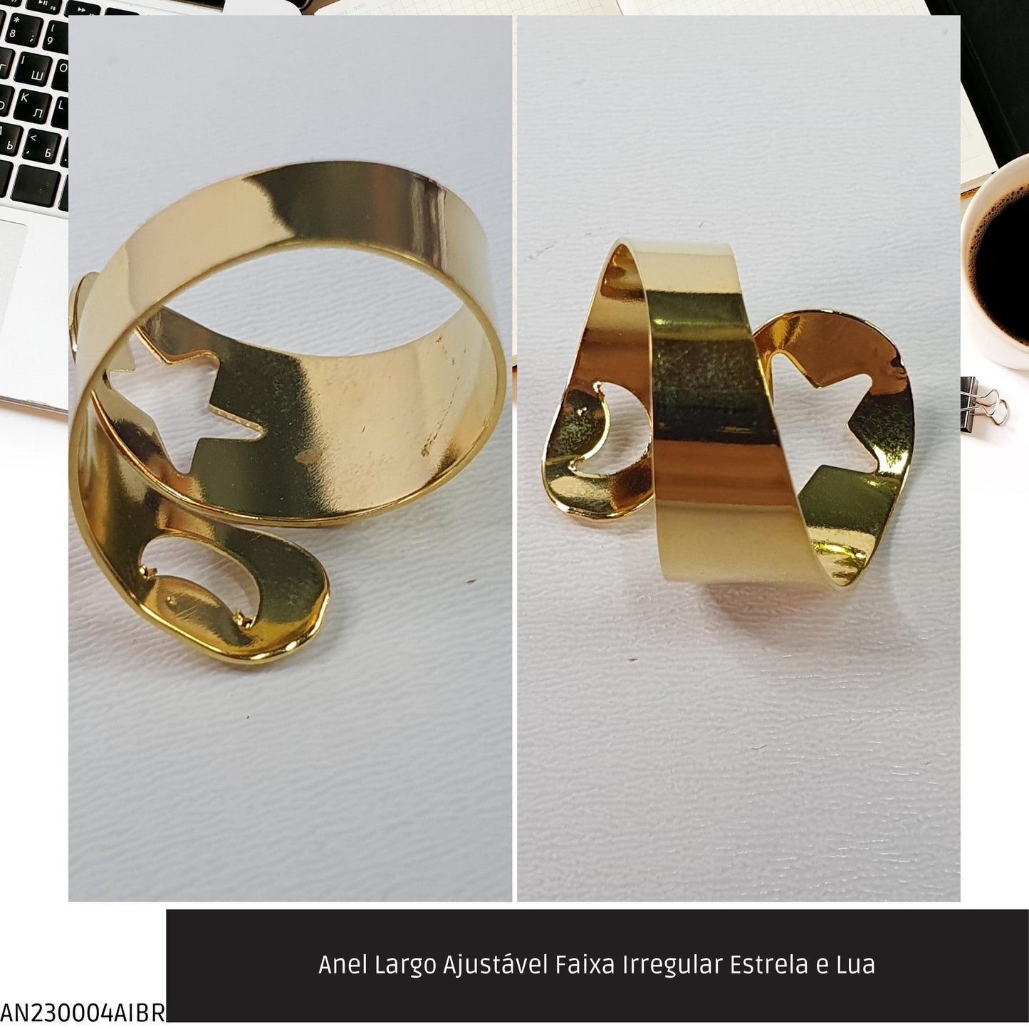 Anel Largo Ajustável Faixa Irregular   - Código.: AN230004AIBR  - Peso.: 3.3 gr