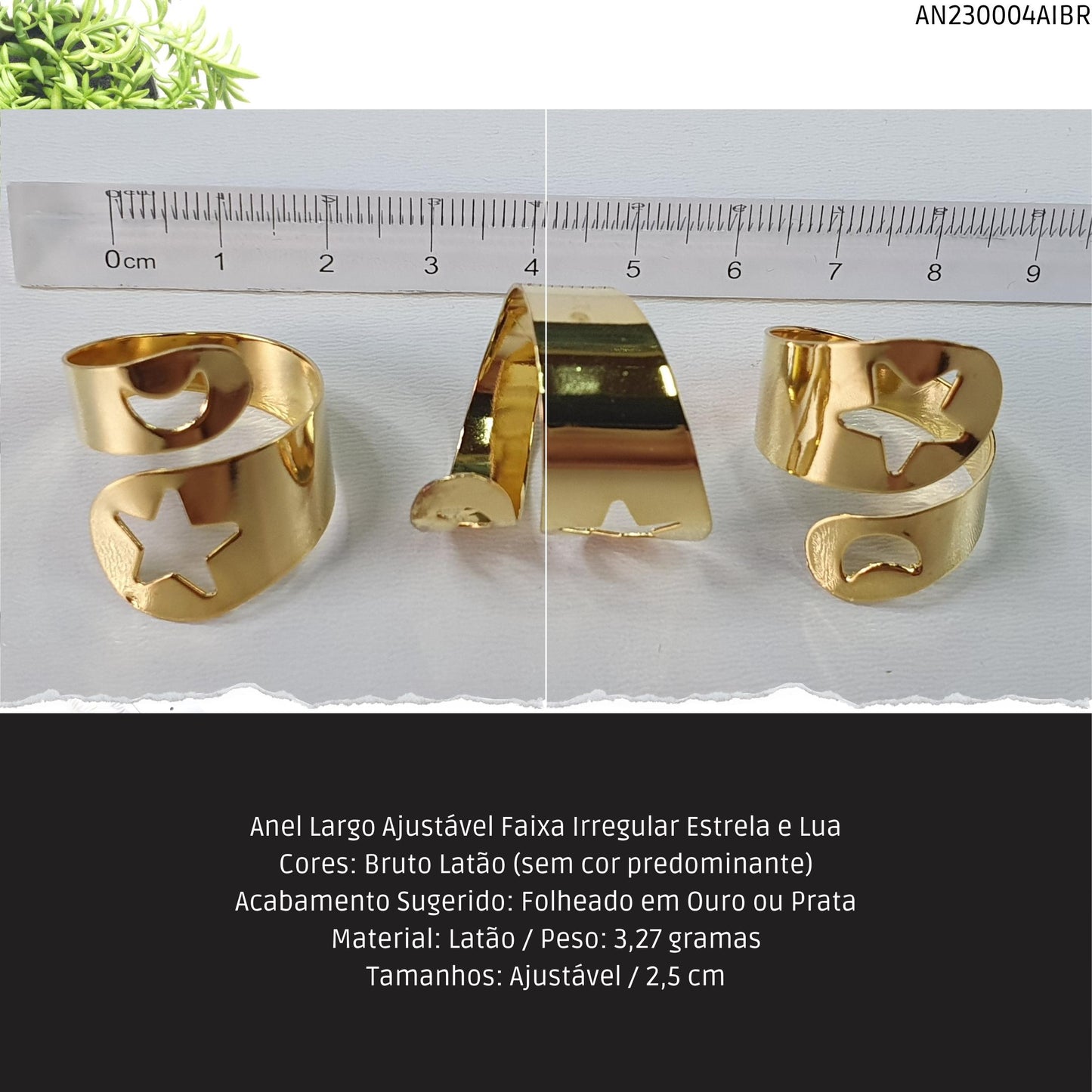 Anel Largo Ajustável Faixa Irregular   - Código.: AN230004AIBR  - Peso.: 3.3 gr