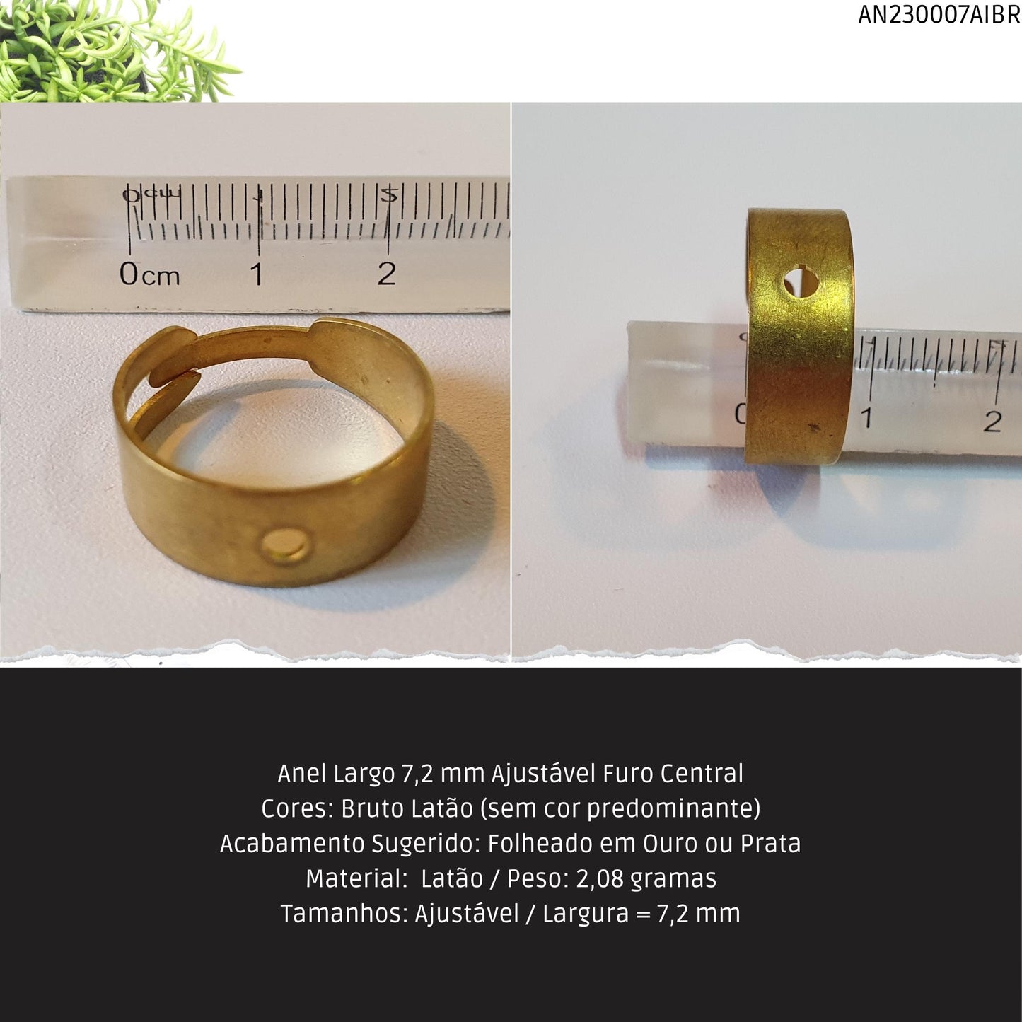 Anel Largo 7.2 mm Ajustável Furo Central  - Código.: AN230007AIBR  - Peso.: 2.1 gr