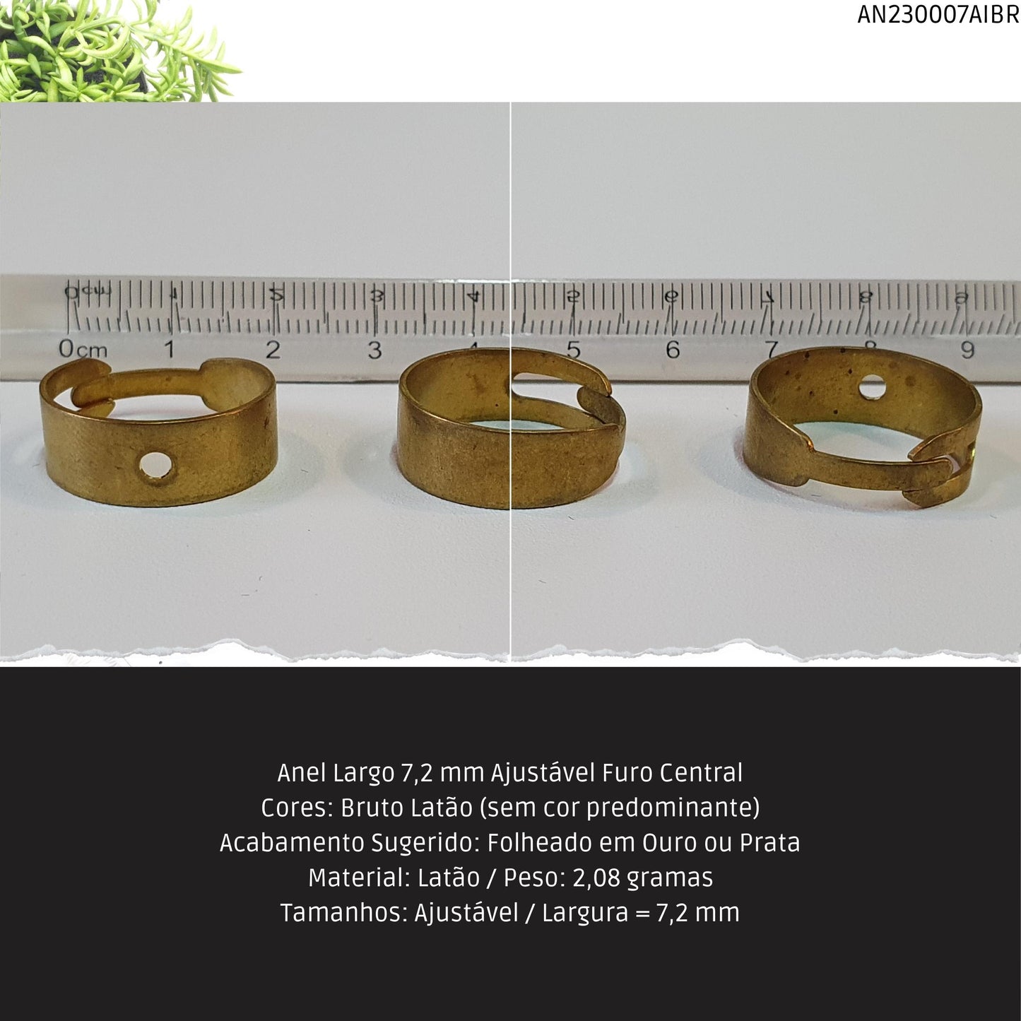 Anel Largo 7.2 mm Ajustável Furo Central  - Código.: AN230007AIBR  - Peso.: 2.1 gr