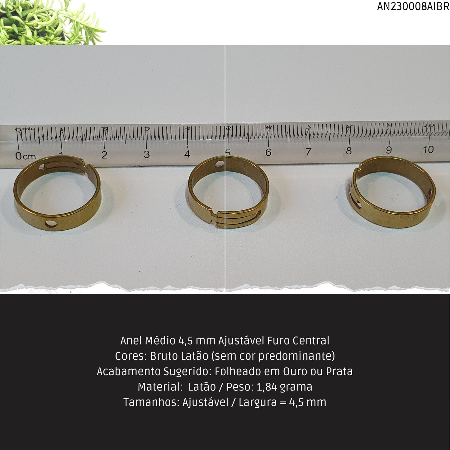 Anel Médio 4.5 mm Ajustável Furo Central  - Código.: AN230008AIBR  - Peso.: 1.8 gr