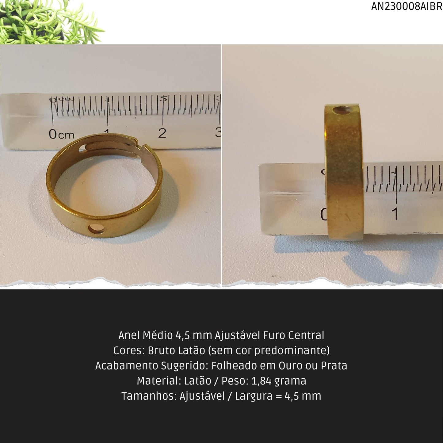 Anel Médio 4.5 mm Ajustável Furo Central  - Código.: AN230008AIBR  - Peso.: 1.8 gr