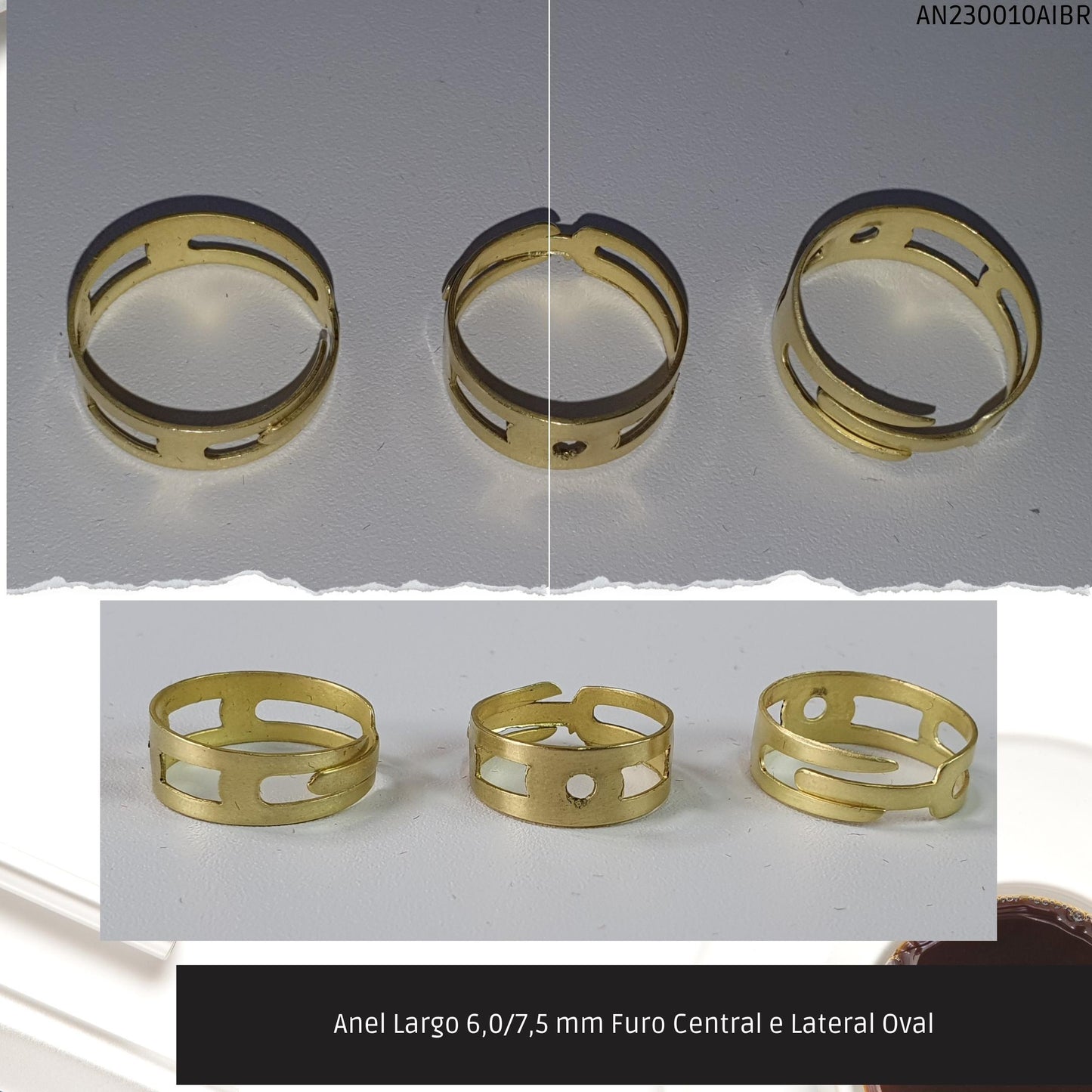 Anel Largo 6.0/7.5 mm Furo Central e Lateral Oval  - Código.: AN230010AIBR  - Peso.: 1.6 gr