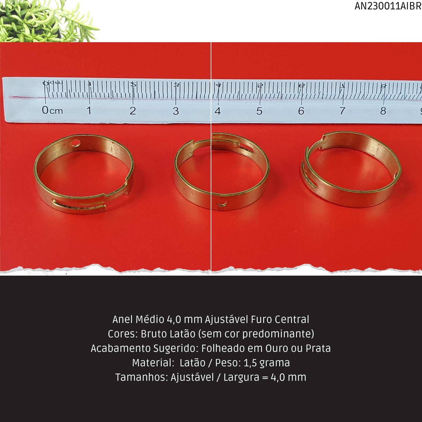 Anel Médio 4.0 mm Ajustável Furo Central  - Código.: AN230011AIBR  - Peso.: 1.5 gr