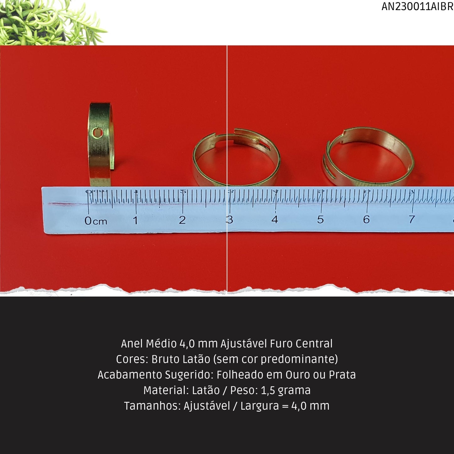 Anel Médio 4.0 mm Ajustável Furo Central  - Código.: AN230011AIBR  - Peso.: 1.5 gr