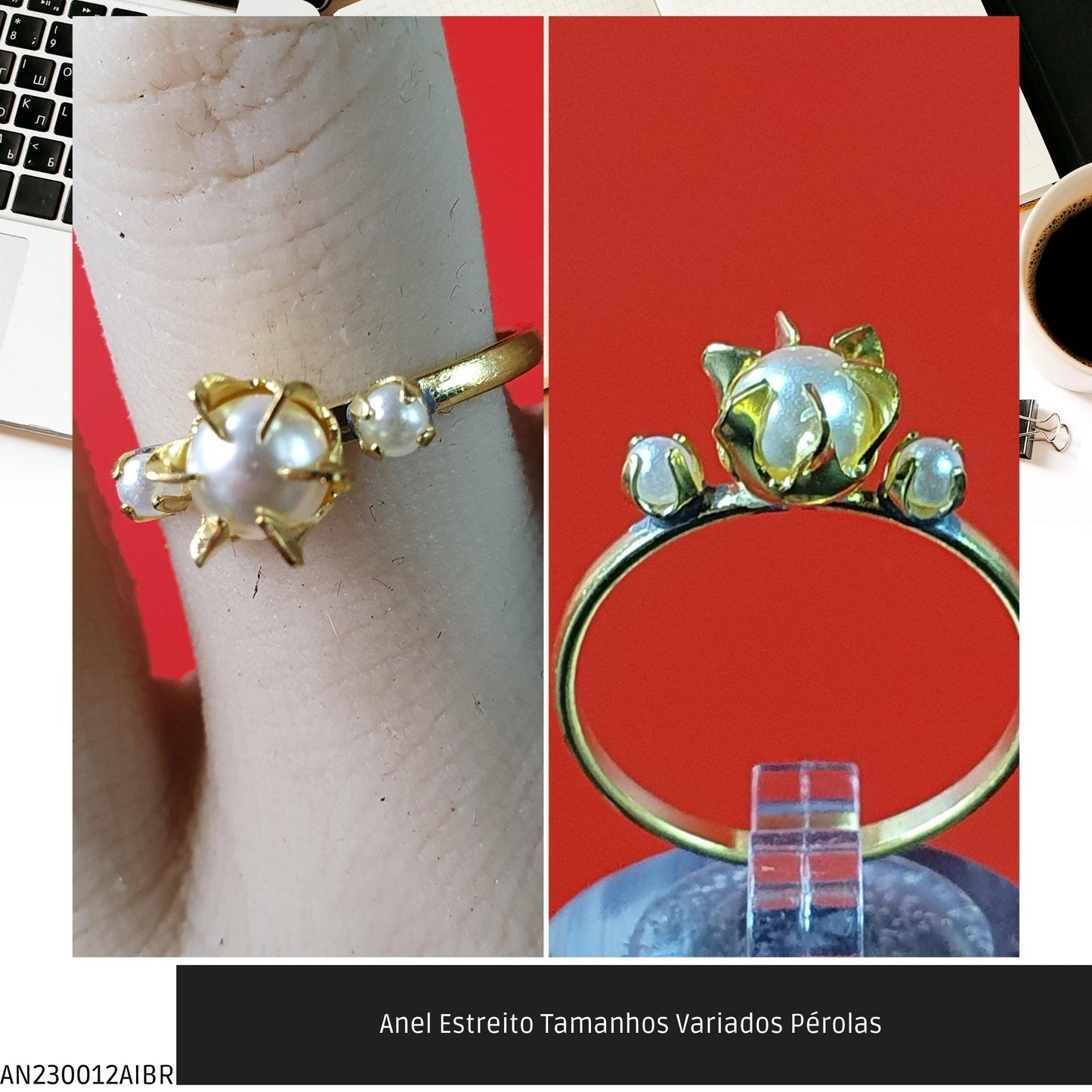 Anel Estreito Tamanhos Variados Pérolas   - Código.: AN230012AIBR  - Peso.: 1.7 gr