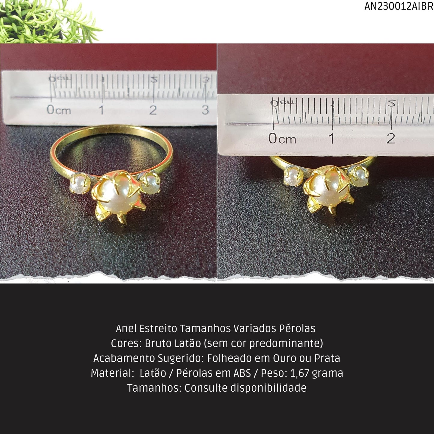 Anel Estreito Tamanhos Variados Pérolas   - Código.: AN230012AIBR  - Peso.: 1.7 gr