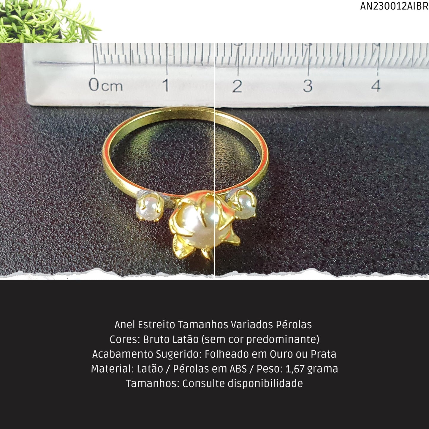Anel Estreito Tamanhos Variados Pérolas   - Código.: AN230012AIBR  - Peso.: 1.7 gr
