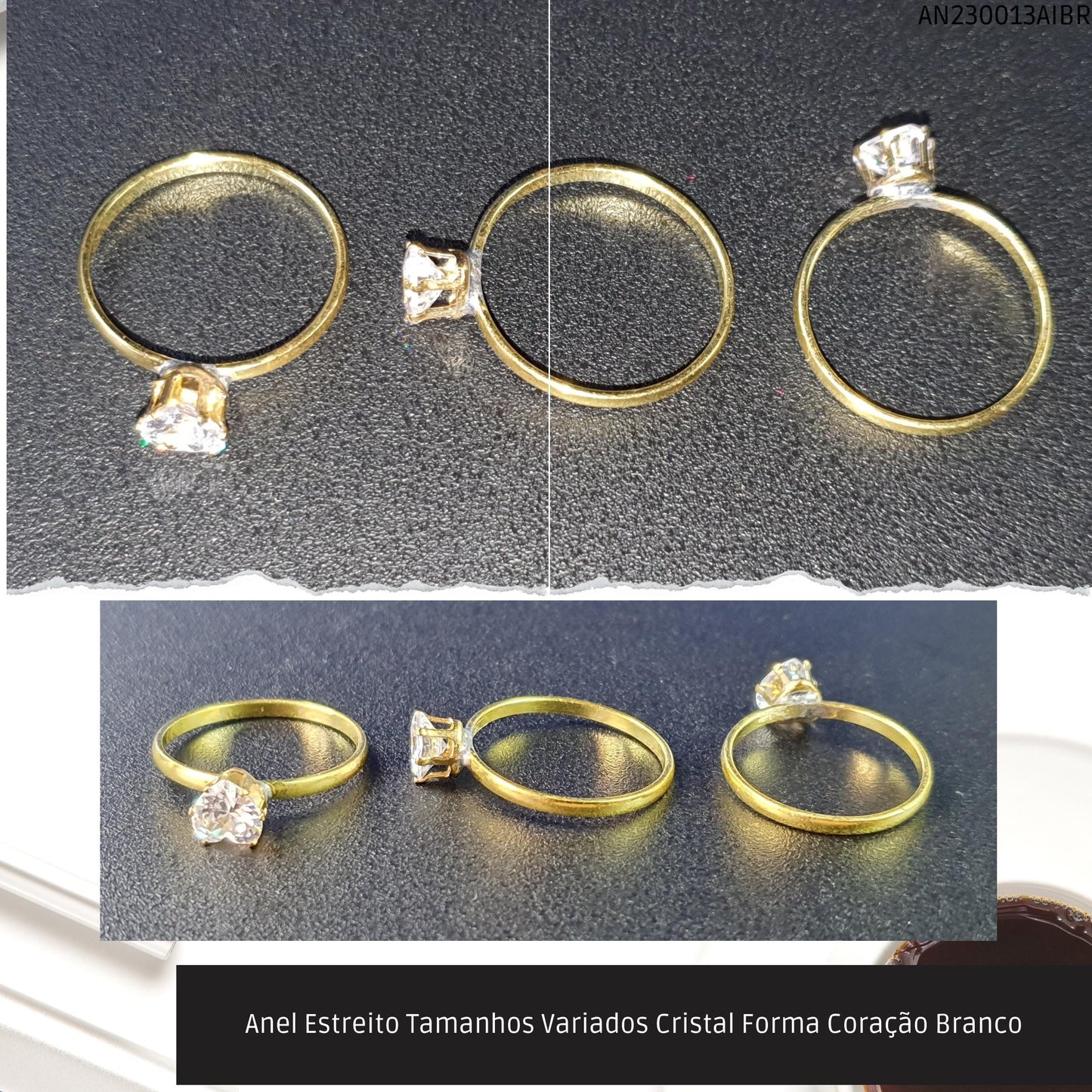 Anel Estreito Tamanhos Variados Cristal Branco  - Código.: AN230013AIBR  - Peso.: 1.1 gr