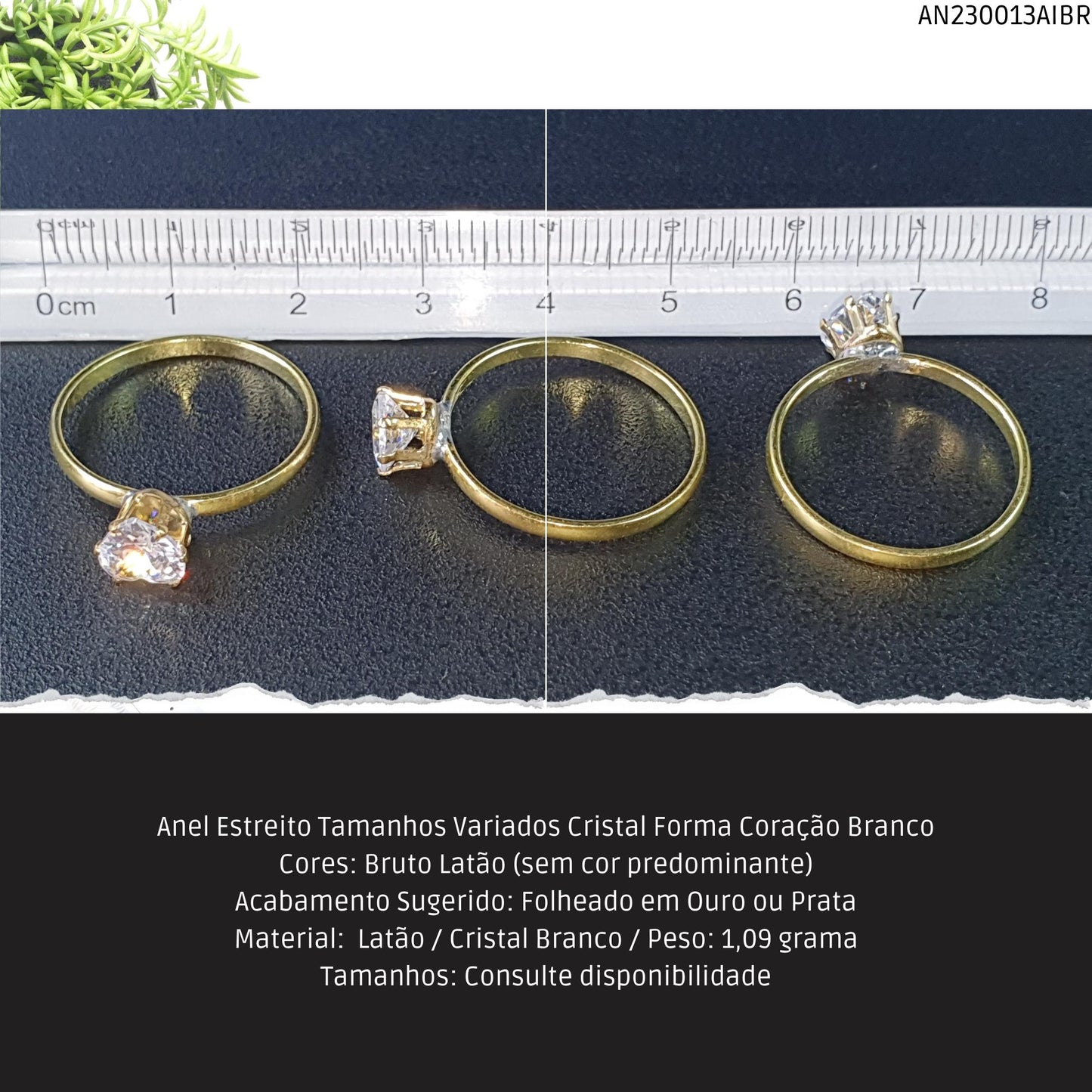 Anel Estreito Tamanhos Variados Cristal Branco  - Código.: AN230013AIBR  - Peso.: 1.1 gr