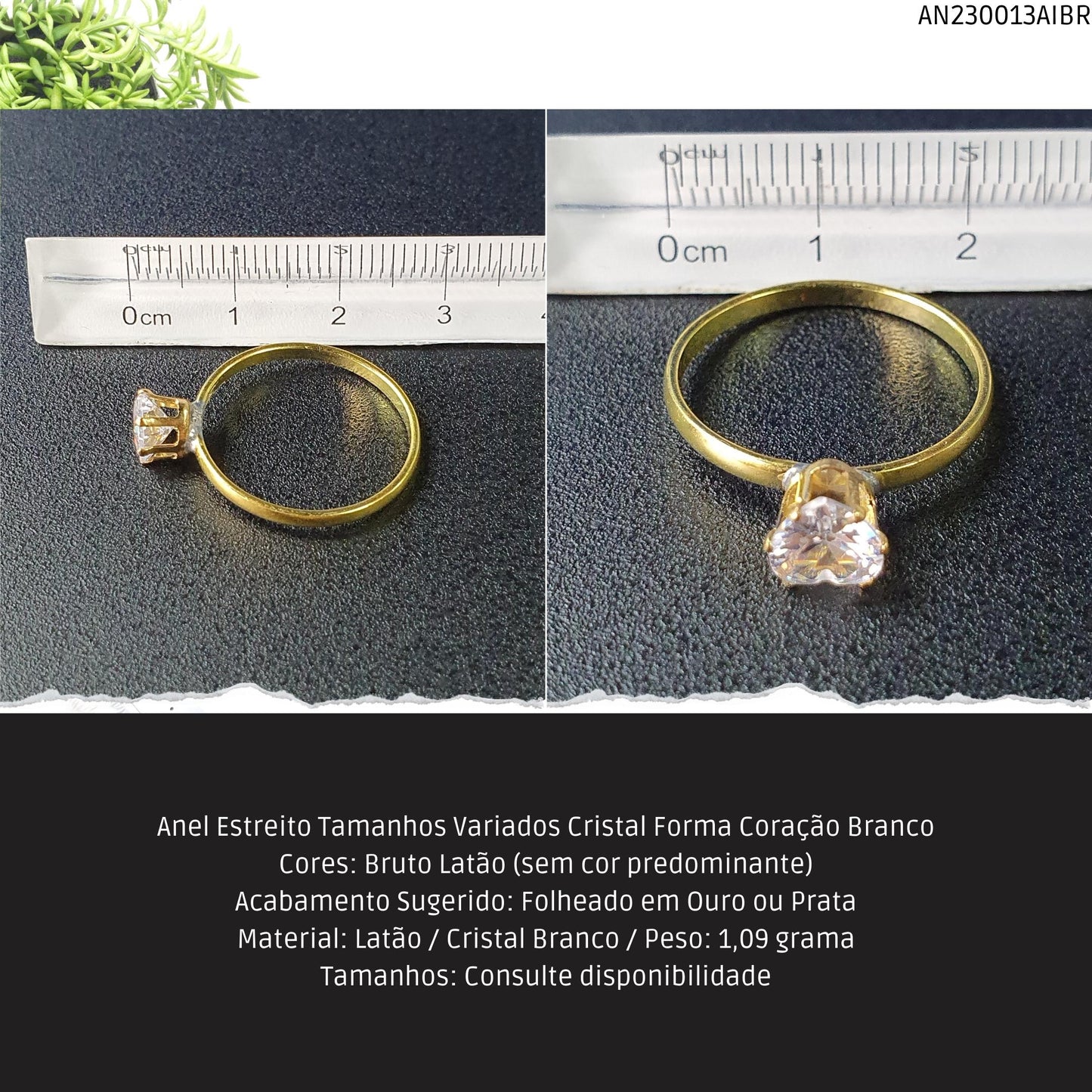 Anel Estreito Tamanhos Variados Cristal Branco  - Código.: AN230013AIBR  - Peso.: 1.1 gr