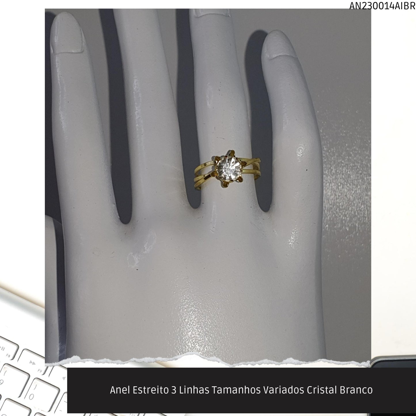 Anel Estreito 3 Linhas Tamanhos Variados Cristal Branco  - Código.: AN230014AIBR  - Peso.: 1.6 gr