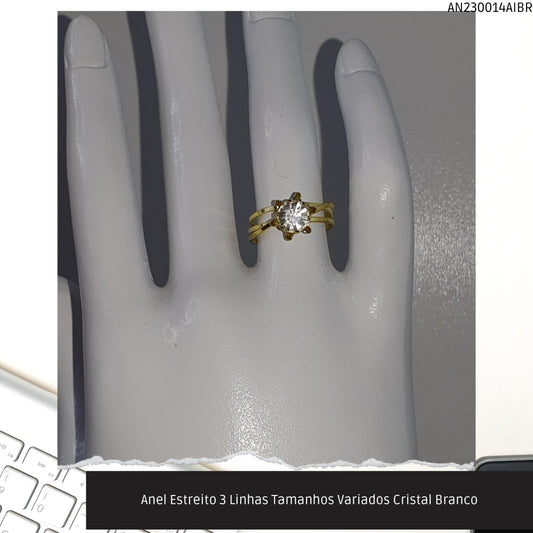 Anel Estreito 3 Linhas Tamanhos Variados Cristal Branco  - Código.: AN230014AIBR  - Peso.: 1.6 gr