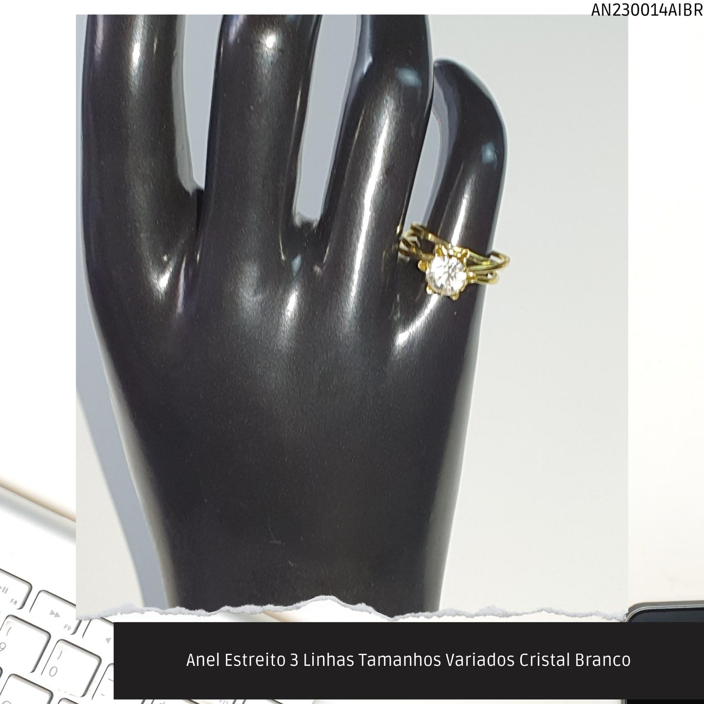 Anel Estreito 3 Linhas Tamanhos Variados Cristal Branco  - Código.: AN230014AIBR  - Peso.: 1.6 gr