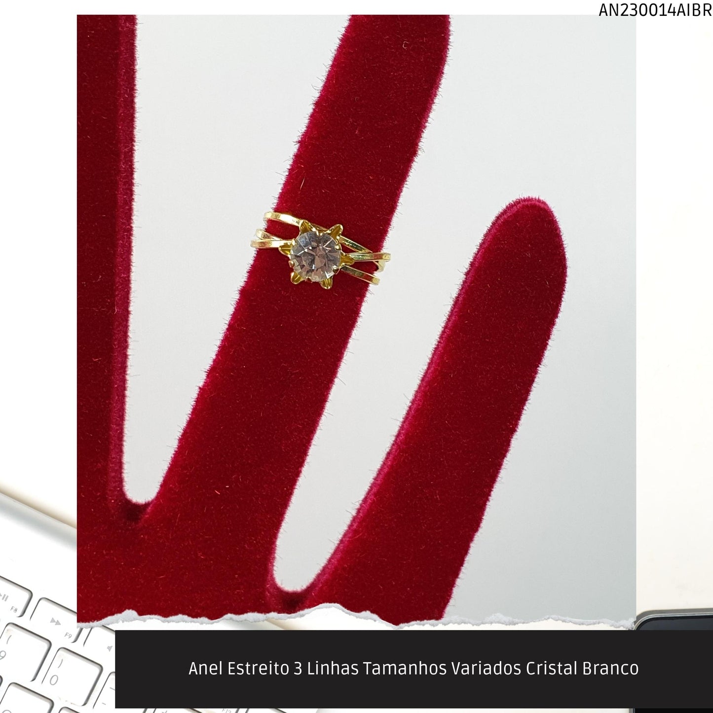 Anel Estreito 3 Linhas Tamanhos Variados Cristal Branco  - Código.: AN230014AIBR  - Peso.: 1.6 gr