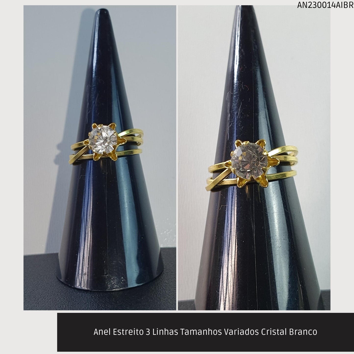 Anel Estreito 3 Linhas Tamanhos Variados Cristal Branco  - Código.: AN230014AIBR  - Peso.: 1.6 gr