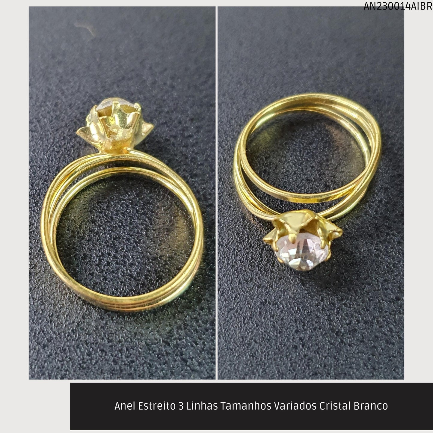 Anel Estreito 3 Linhas Tamanhos Variados Cristal Branco  - Código.: AN230014AIBR  - Peso.: 1.6 gr