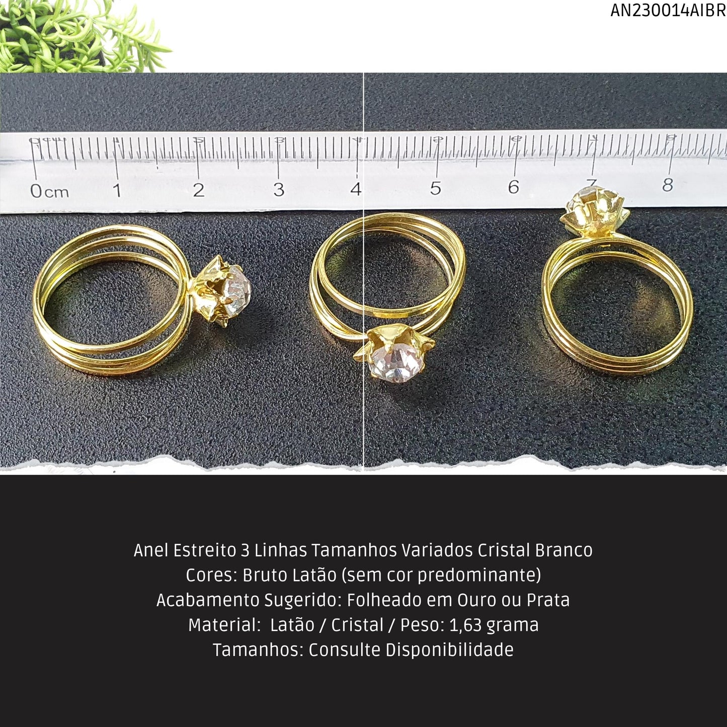 Anel Estreito 3 Linhas Tamanhos Variados Cristal Branco  - Código.: AN230014AIBR  - Peso.: 1.6 gr