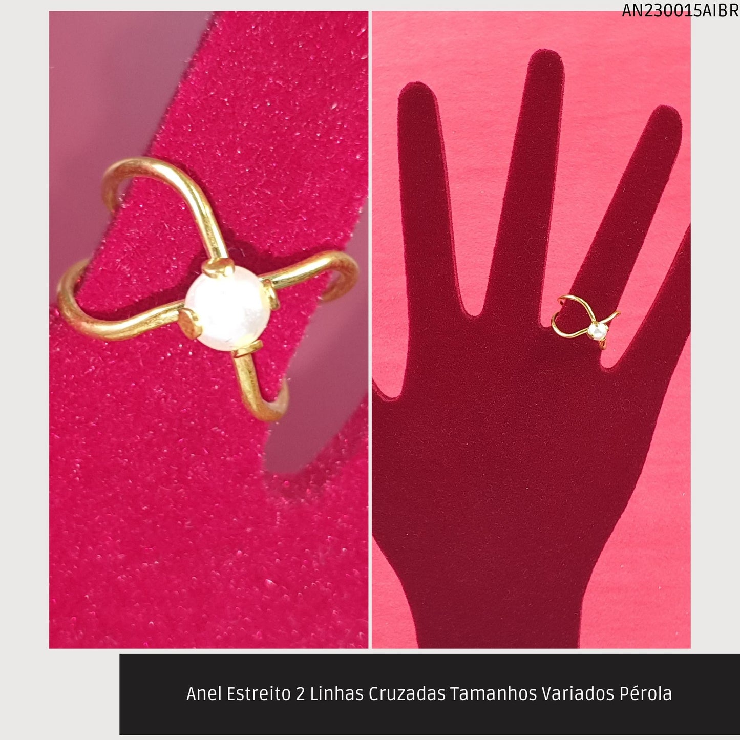 Anel Estreito 2 Linhas Cruzadas Tamanhos Variados Pérola  - Código.: AN230015AIBR  - Peso.: 2.5 gr