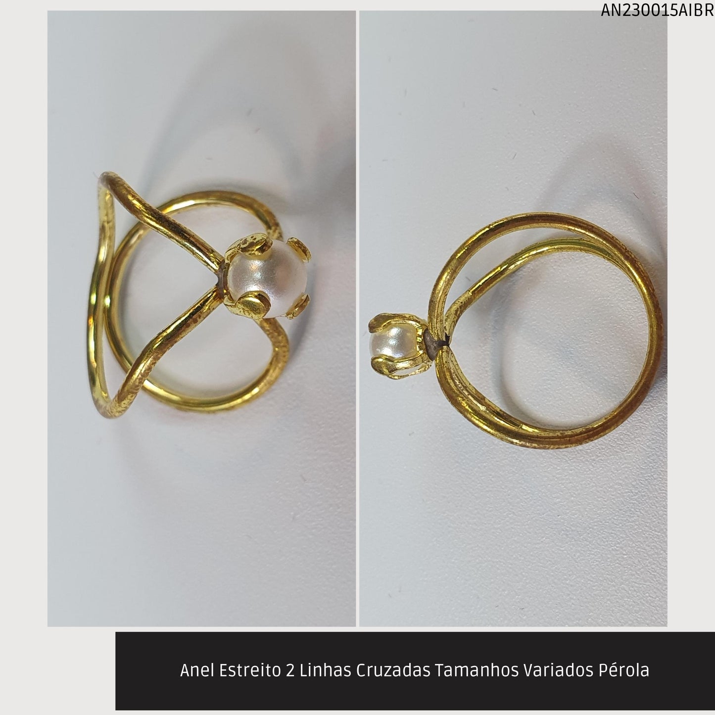 Anel Estreito 2 Linhas Cruzadas Tamanhos Variados Pérola  - Código.: AN230015AIBR  - Peso.: 2.5 gr
