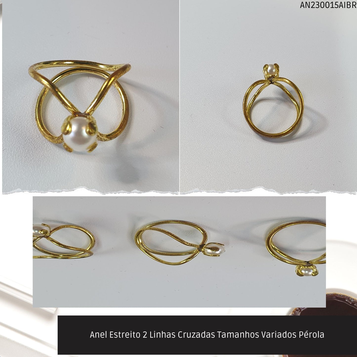 Anel Estreito 2 Linhas Cruzadas Tamanhos Variados Pérola  - Código.: AN230015AIBR  - Peso.: 2.5 gr