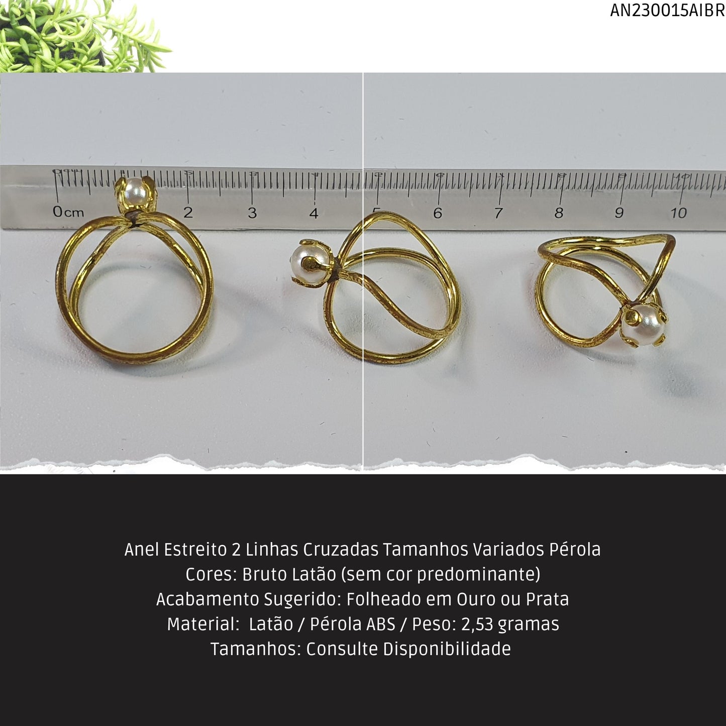 Anel Estreito 2 Linhas Cruzadas Tamanhos Variados Pérola  - Código.: AN230015AIBR  - Peso.: 2.5 gr