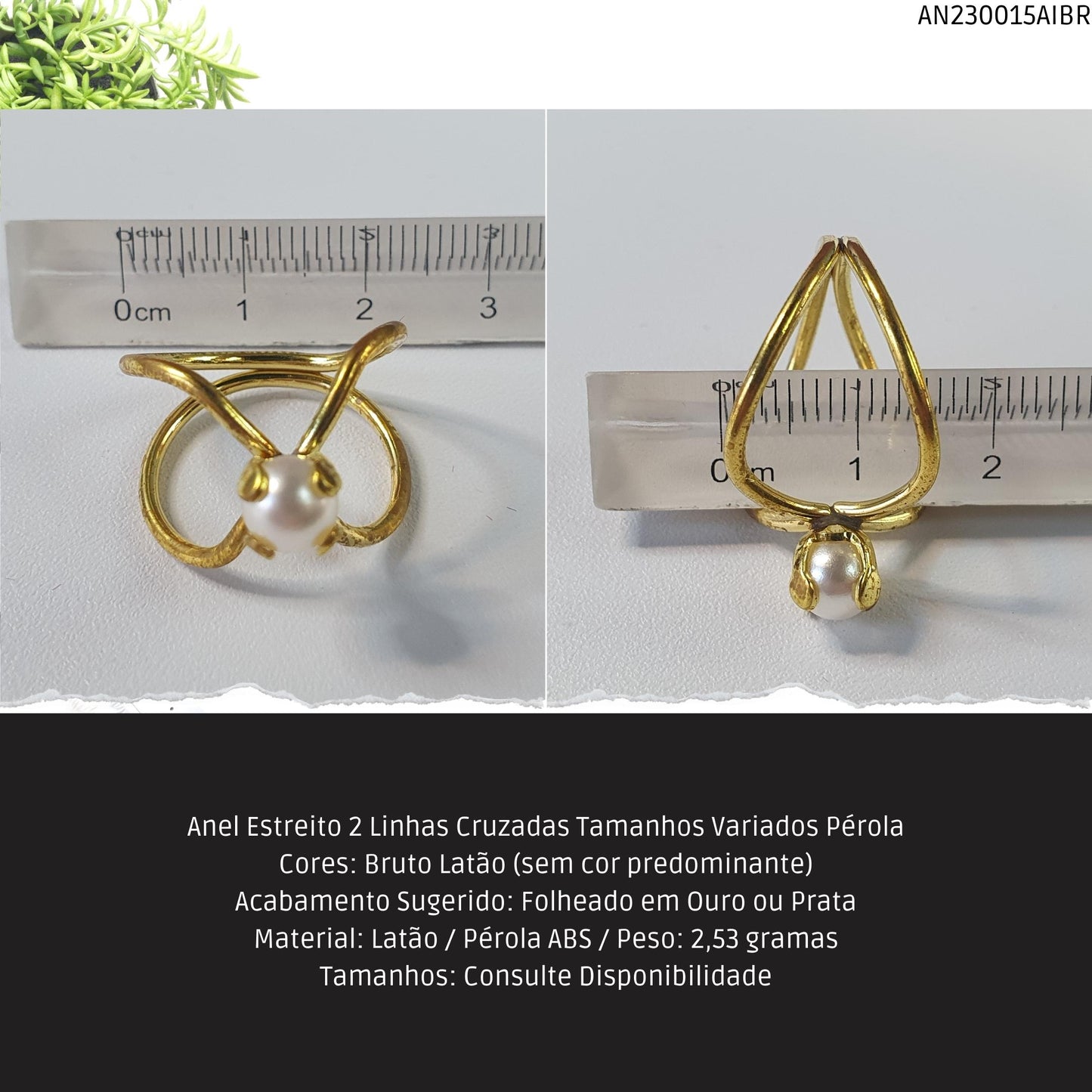 Anel Estreito 2 Linhas Cruzadas Tamanhos Variados Pérola  - Código.: AN230015AIBR  - Peso.: 2.5 gr