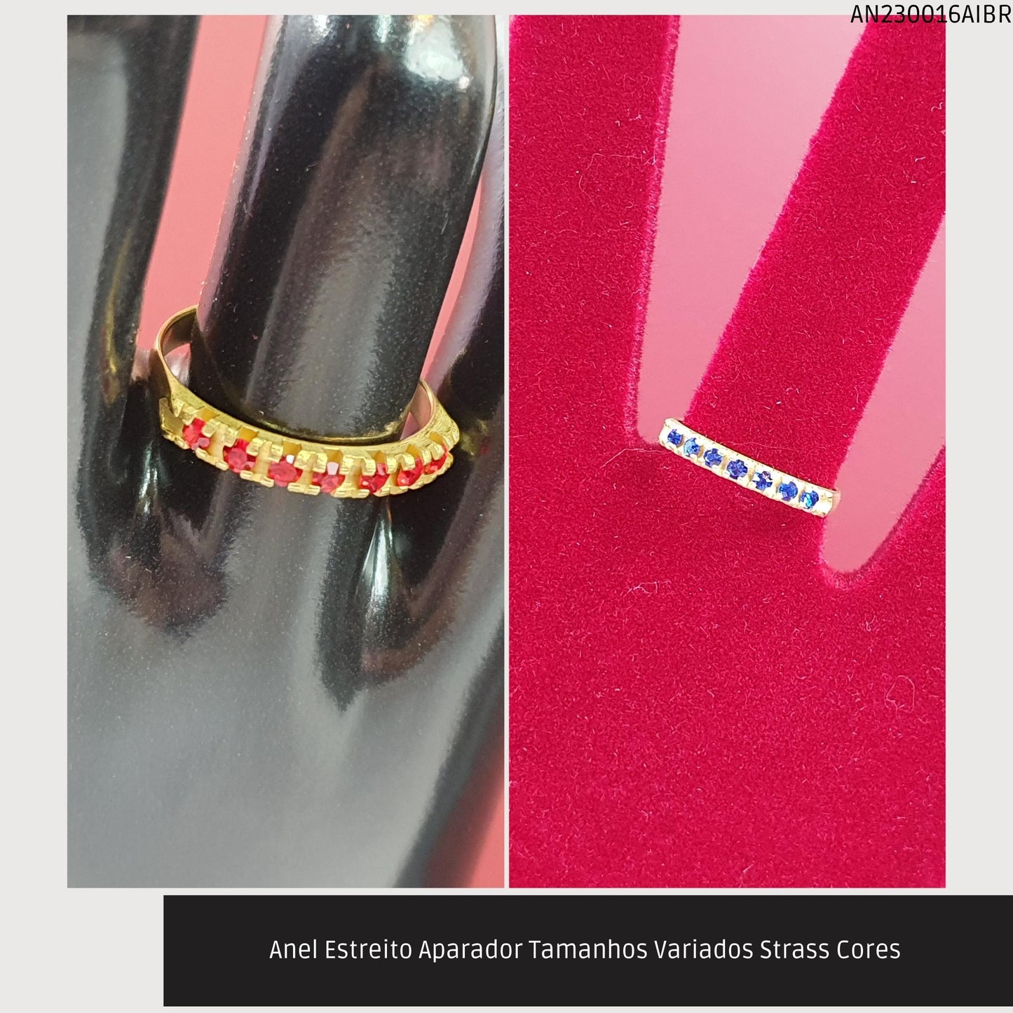 Anel Estreito Aparador Tamanhos Variados Strass Cores   - Código.: AN230016AIBR  - Peso.: 1.4 gr
