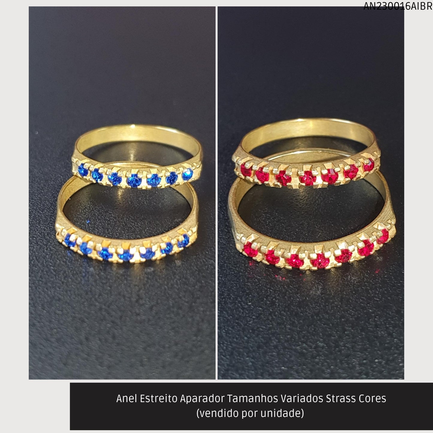 Anel Estreito Aparador Tamanhos Variados Strass Cores   - Código.: AN230016AIBR  - Peso.: 1.4 gr