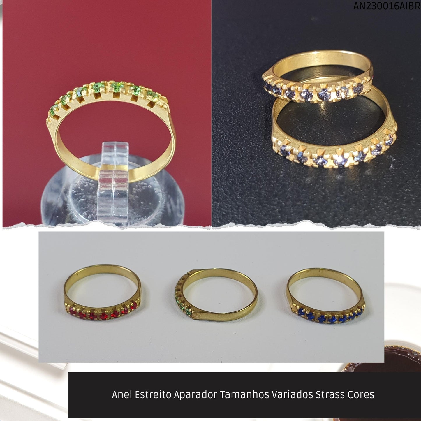 Anel Estreito Aparador Tamanhos Variados Strass Cores   - Código.: AN230016AIBR  - Peso.: 1.4 gr