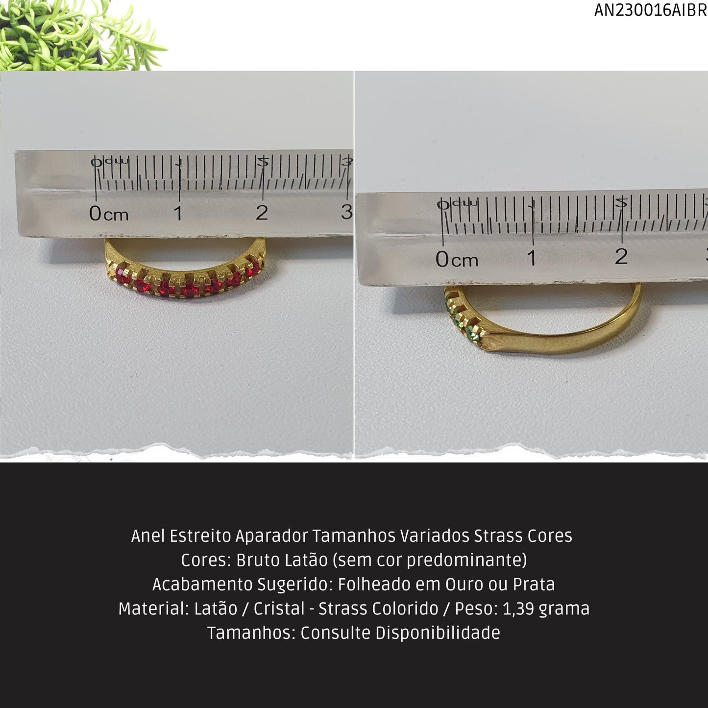 Anel Estreito Aparador Tamanhos Variados Strass Cores   - Código.: AN230016AIBR  - Peso.: 1.4 gr