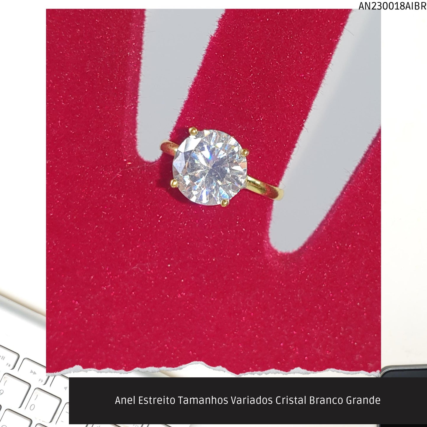 Anel Estreito Tamanhos Variados Cristal Branco Grande  - Código.: AN230018AIBR  - Peso.: 2.7 gr