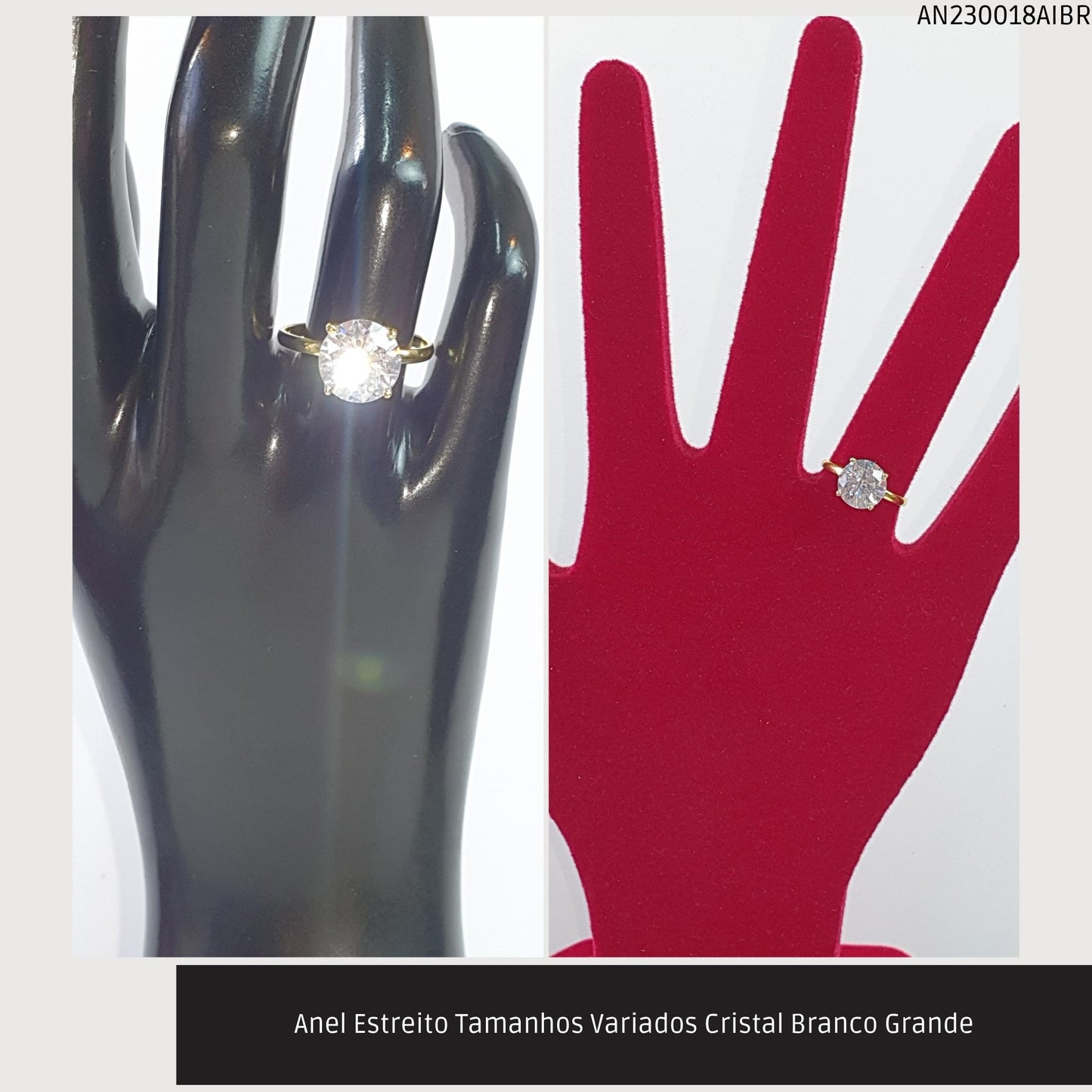 Anel Estreito Tamanhos Variados Cristal Branco Grande  - Código.: AN230018AIBR  - Peso.: 2.7 gr