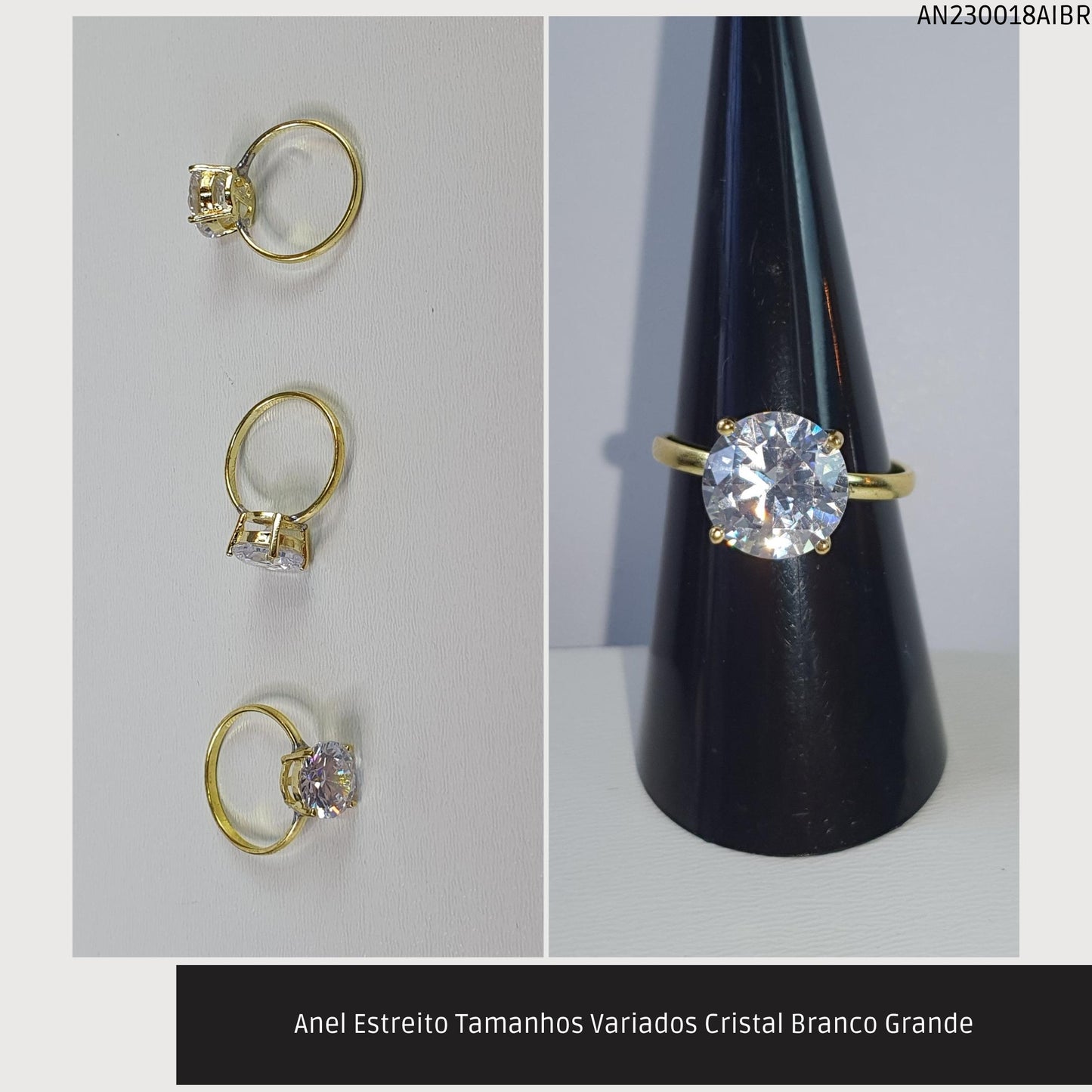 Anel Estreito Tamanhos Variados Cristal Branco Grande  - Código.: AN230018AIBR  - Peso.: 2.7 gr