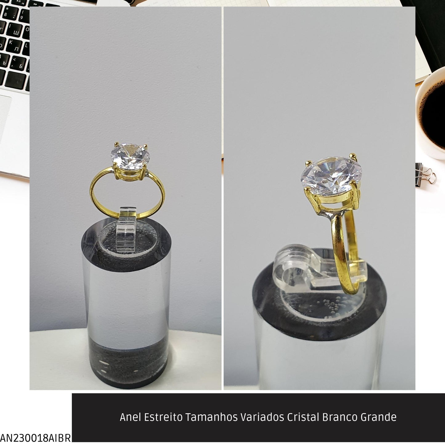 Anel Estreito Tamanhos Variados Cristal Branco Grande  - Código.: AN230018AIBR  - Peso.: 2.7 gr
