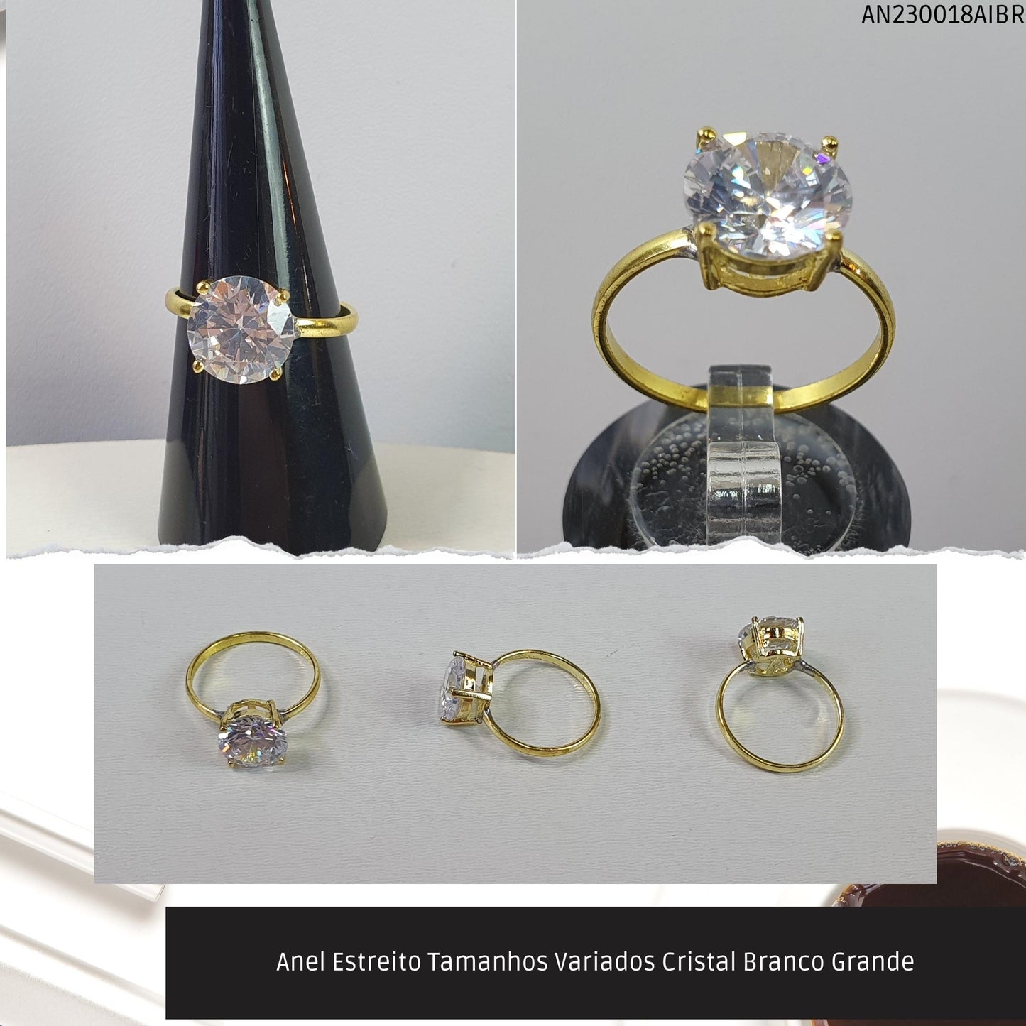 Anel Estreito Tamanhos Variados Cristal Branco Grande  - Código.: AN230018AIBR  - Peso.: 2.7 gr