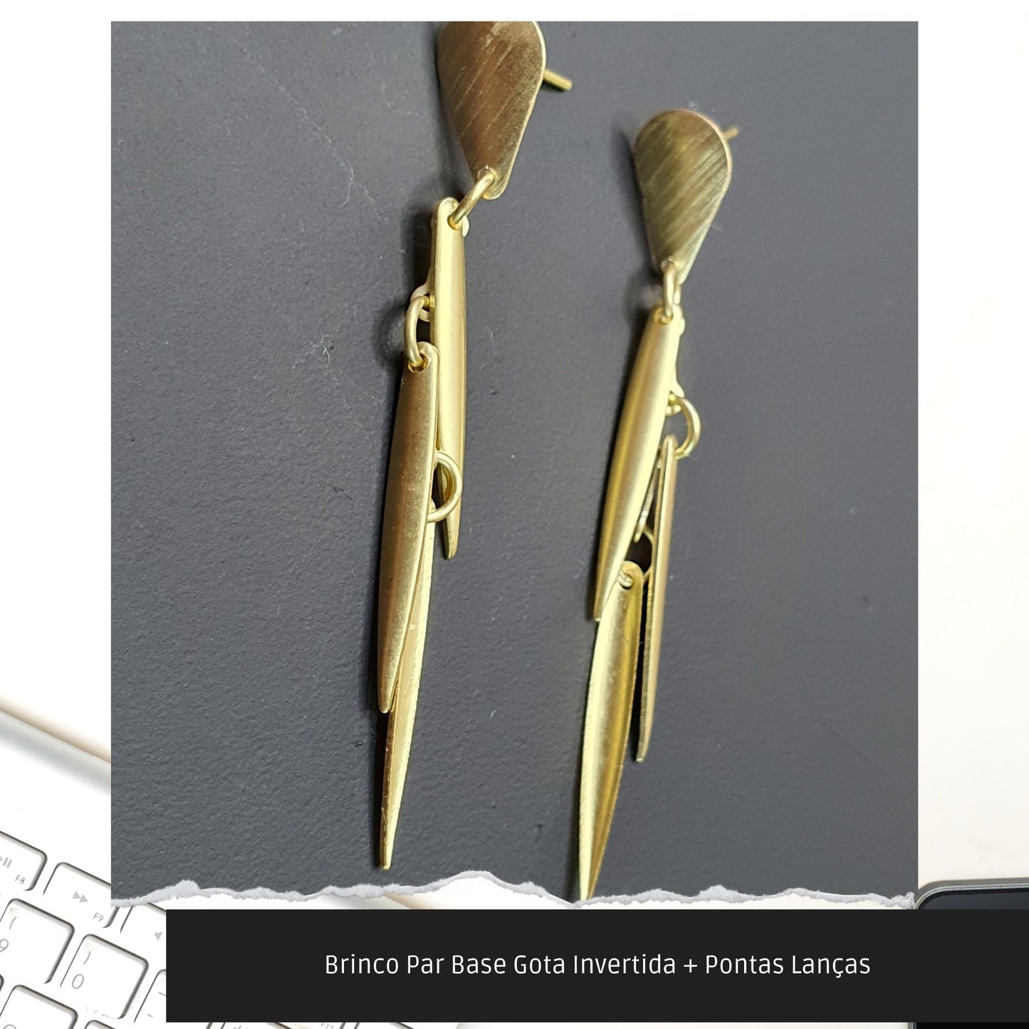 Brinco Par Base Gota Invertida + Pontas Lanças  - Código.: BR230004AIBR  - Peso.: 2.3 gr