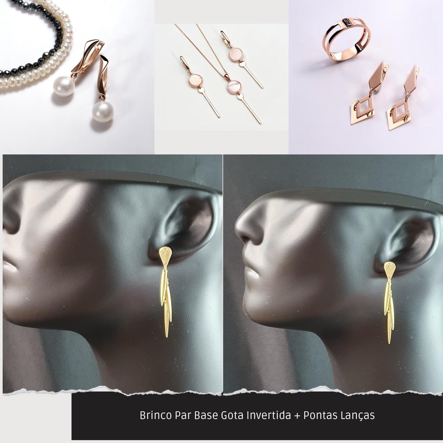Brinco Par Base Gota Invertida + Pontas Lanças  - Código.: BR230004AIBR  - Peso.: 2.3 gr