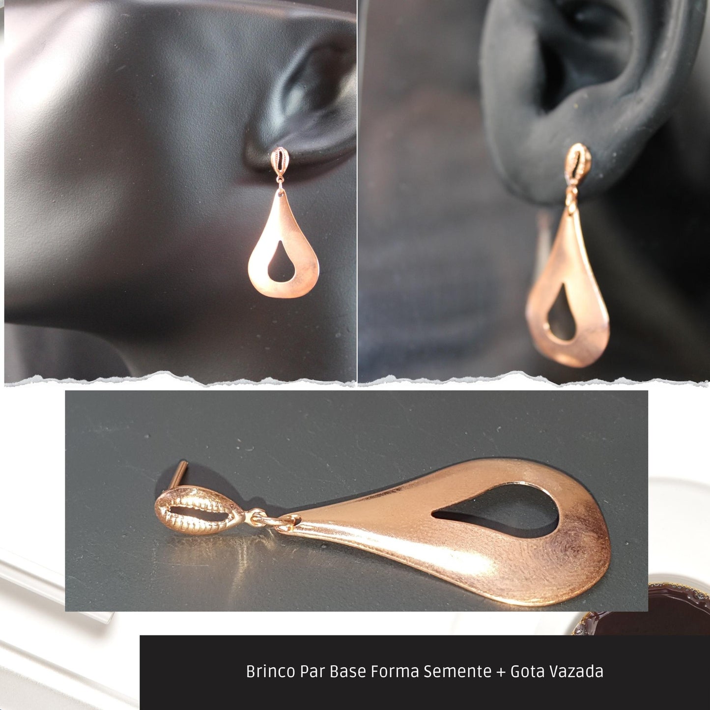 Brinco Par Base Forma Semente + Gota Vazada  - Código.: BR230013AIBR  - Peso.: 3.0 gr