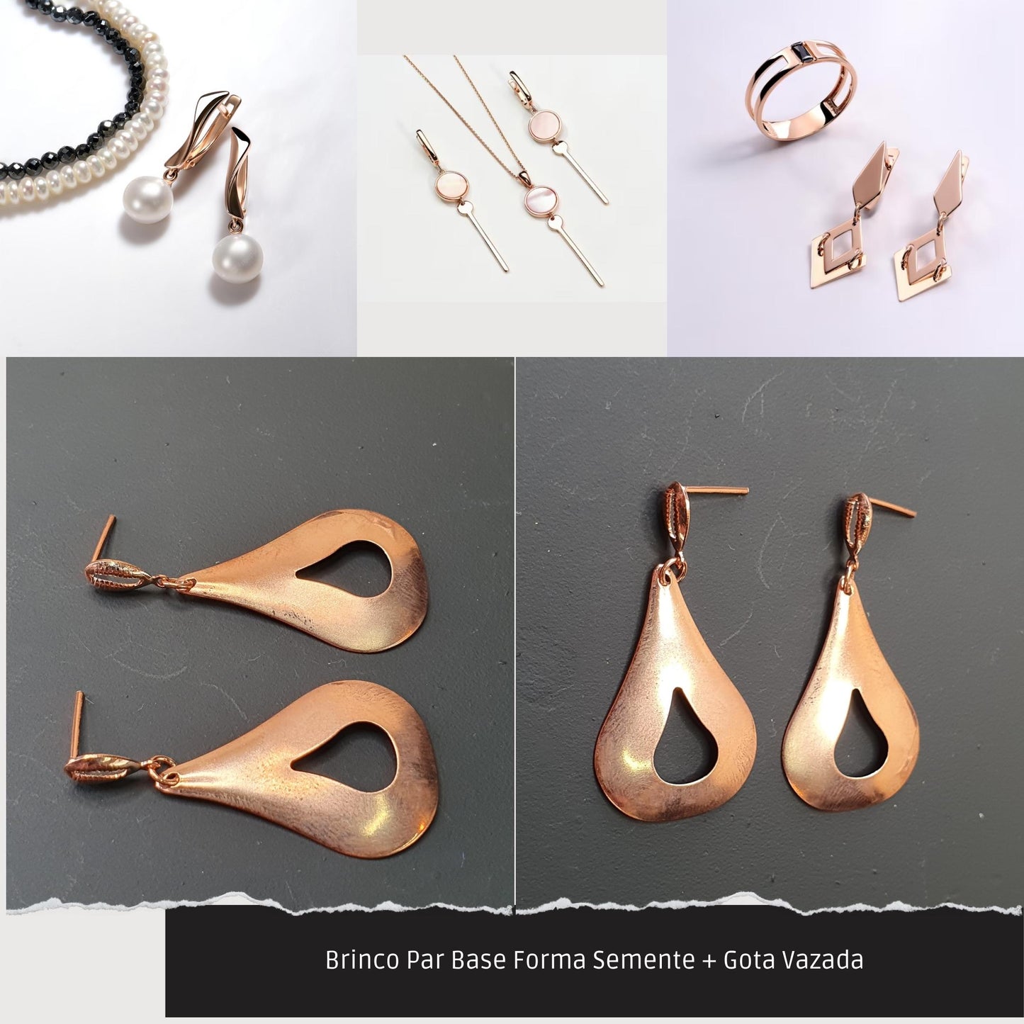 Brinco Par Base Forma Semente + Gota Vazada  - Código.: BR230013AIBR  - Peso.: 3.0 gr
