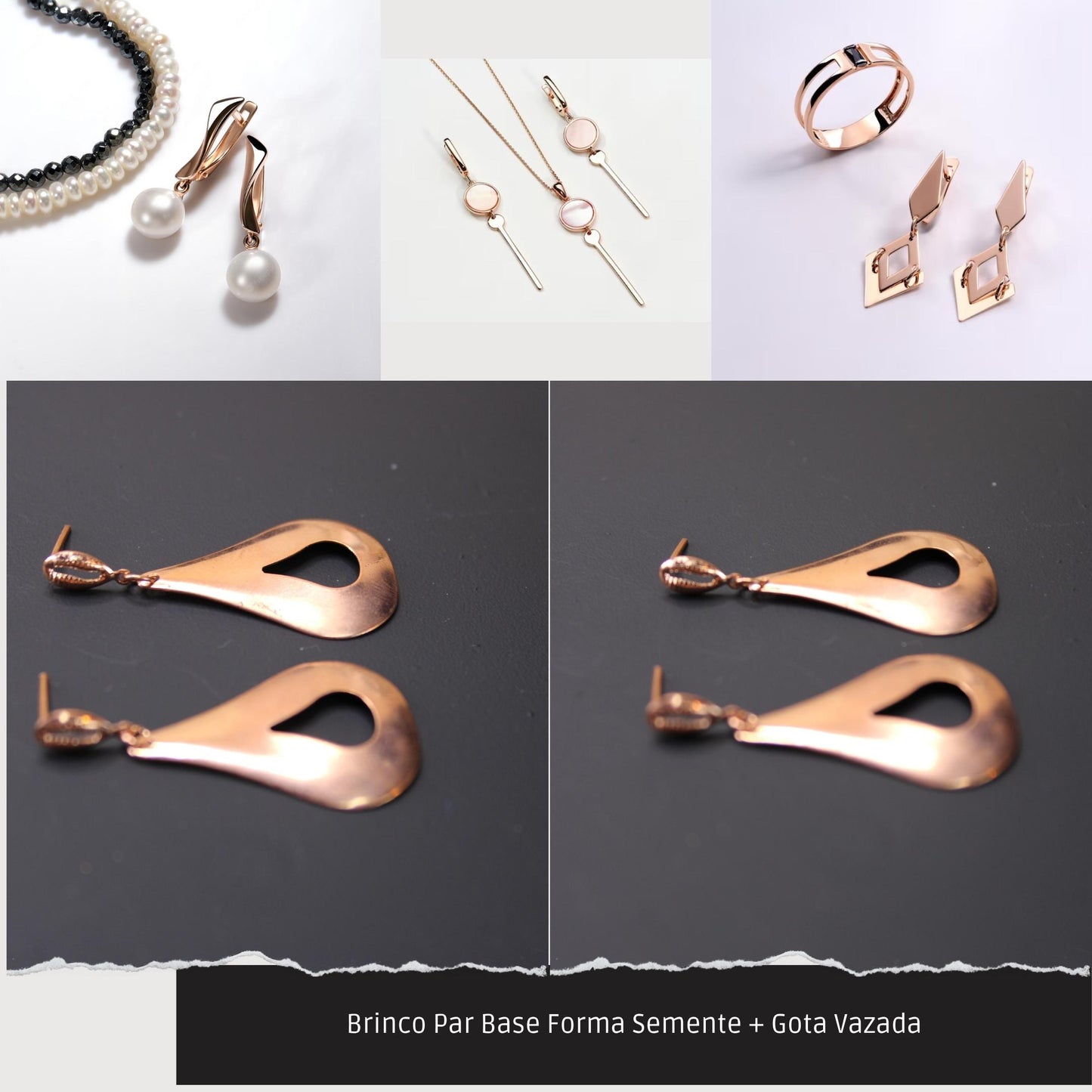 Brinco Par Base Forma Semente + Gota Vazada  - Código.: BR230013AIBR  - Peso.: 3.0 gr