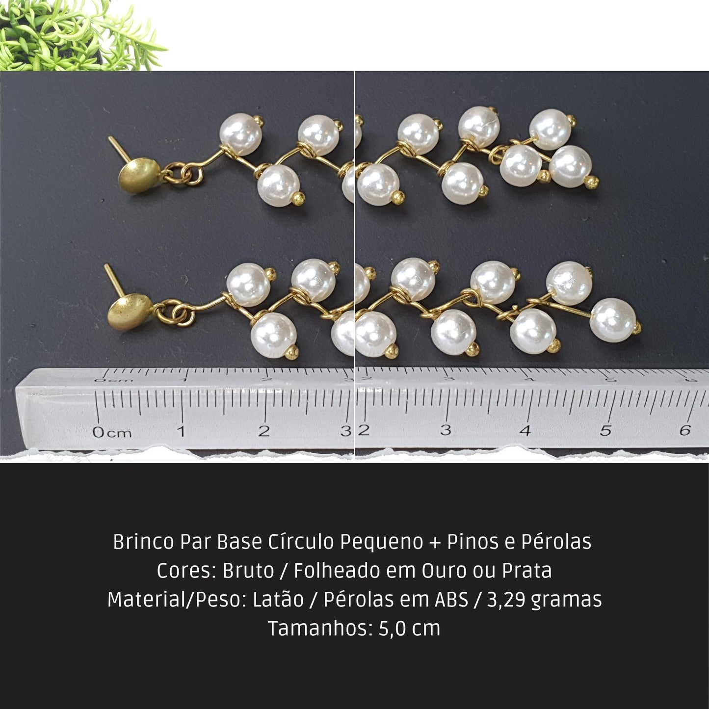 Brinco Par Base Círculo Pequeno + Pinos e Pérolas   - Código.: BR230018AIBR  - Peso.: 3.3 gr