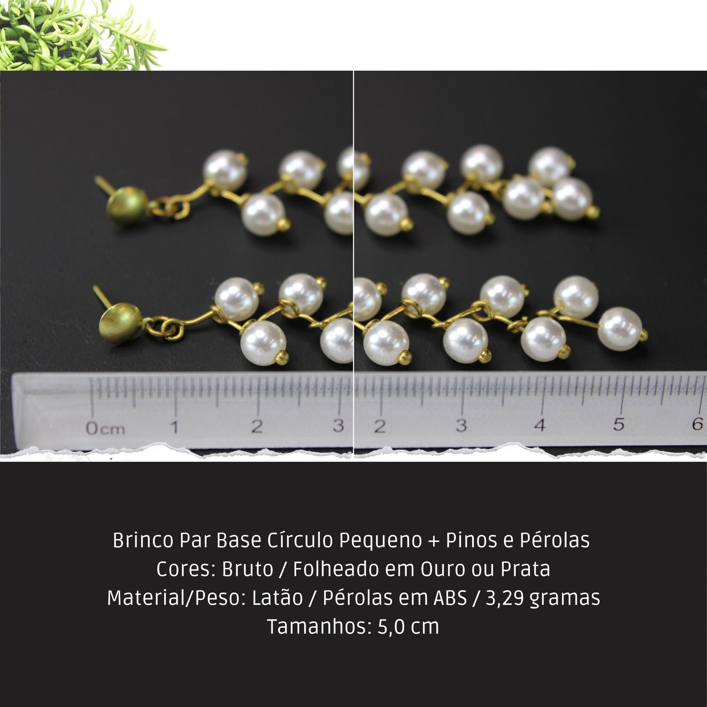 Brinco Par Base Círculo Pequeno + Pinos e Pérolas   - Código.: BR230018AIBR  - Peso.: 3.3 gr