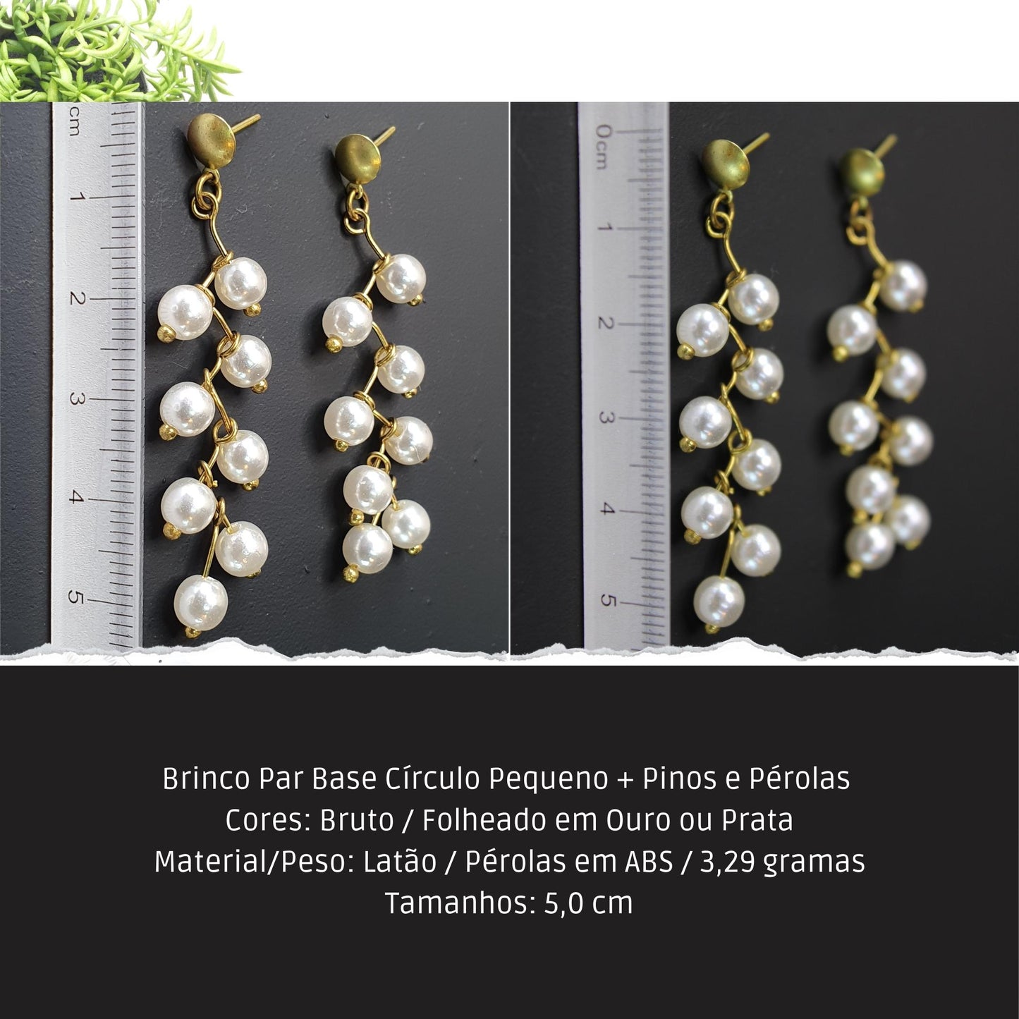 Brinco Par Base Círculo Pequeno + Pinos e Pérolas   - Código.: BR230018AIBR  - Peso.: 3.3 gr